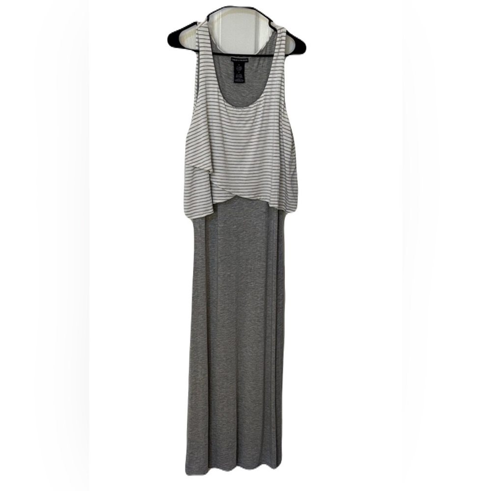 Chelsea & Theordore Gray & White Striped sleeveless Maxi Dress Sz M